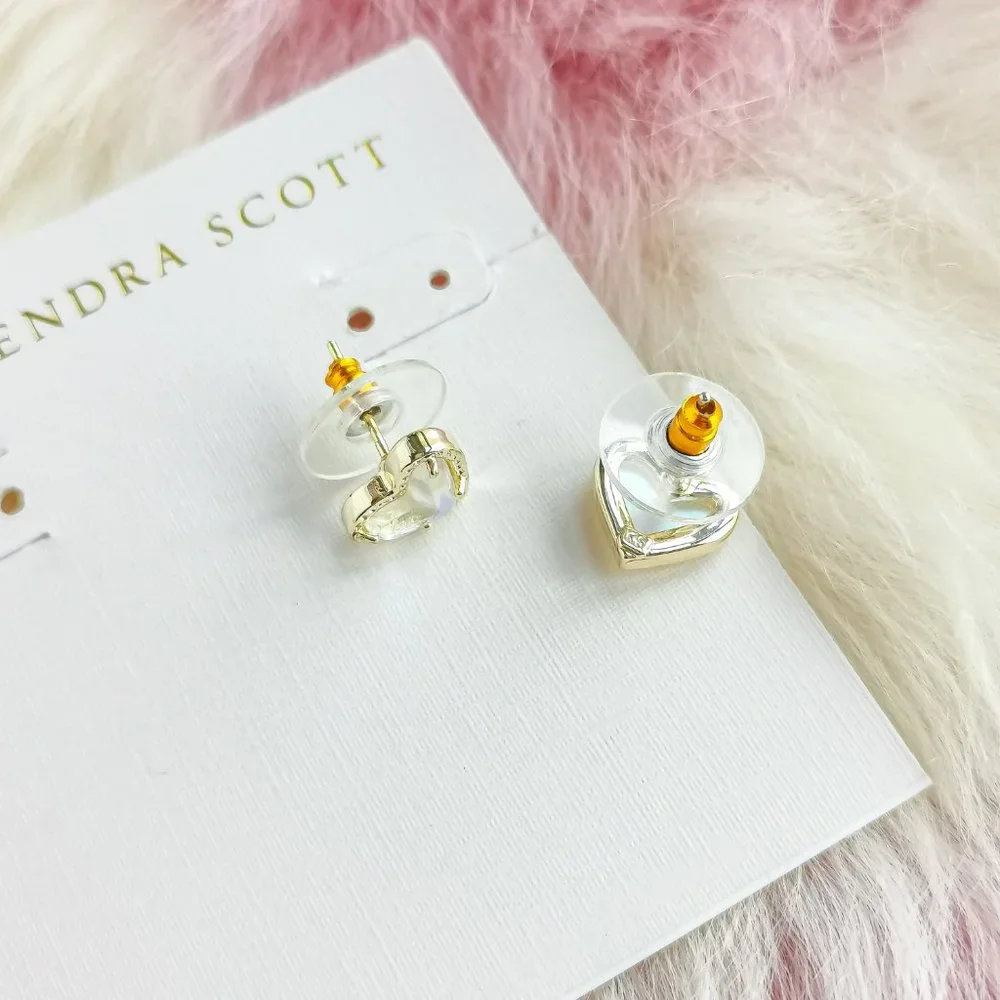 Gold Ari Heart Dichroic Glass Stud Earrings - Picture 3 of 3